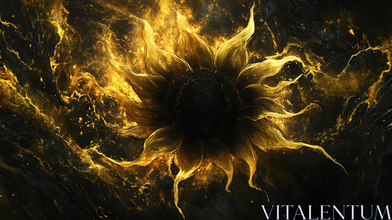 Golden solar-like abstract form in dark cosmic space.