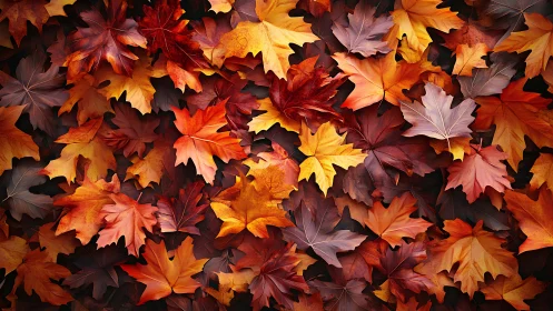 Autumn maple foliage forms dense, chromatic surface study