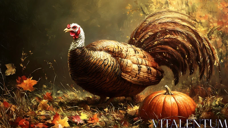Autumn's Feathered Sentinel: Turkey Amid the Golden Harvest.