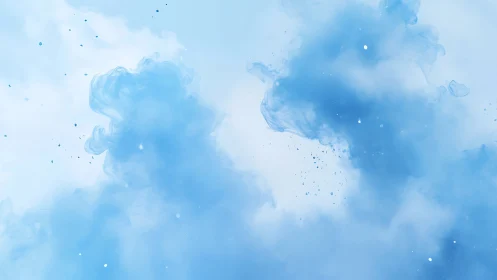 Cyan ink diffusion clouds in liquid medium, high key minimal