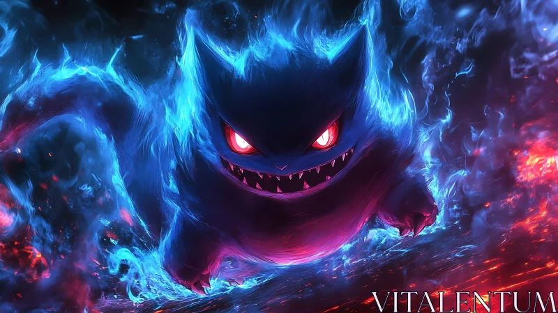 Fiery ghost creature rushes forward in glowing blue flames