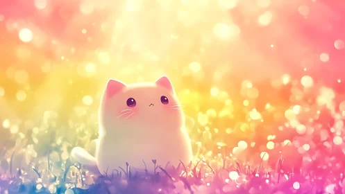 Stylized Cat Figure in Luminescent Field Setting