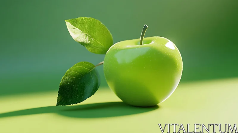 Glossy green apple rests in soft studio light ambience