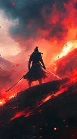 Bladewalker strides through molten dusk and stormfire skies.