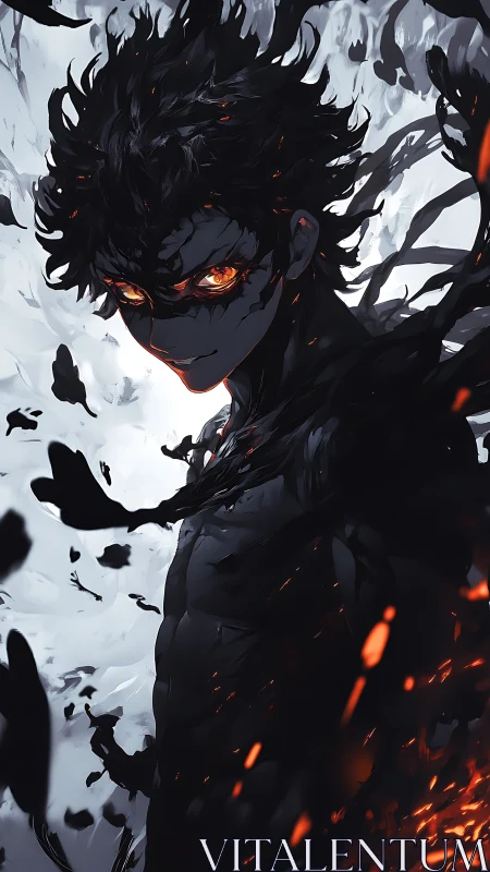 Dark flame-eyed character in swirling black energy form.