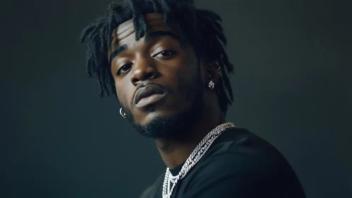 Portrait of man with chains in low key studio lighting.