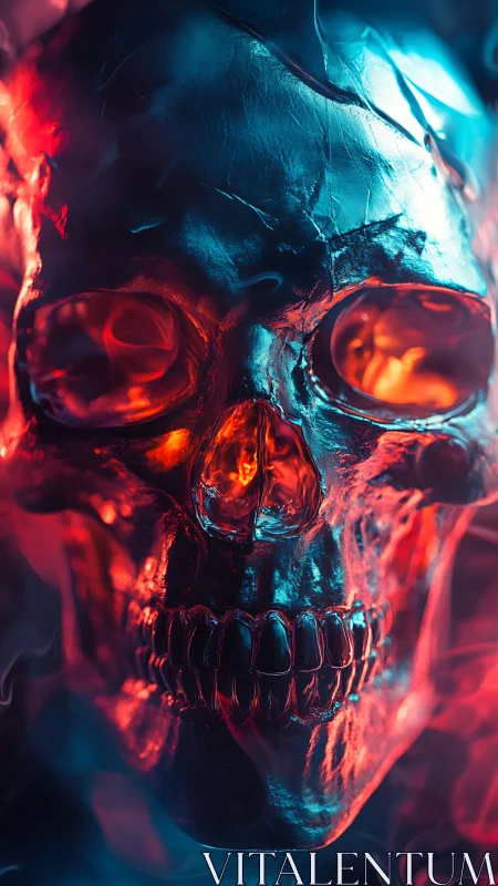 Molten neon skull grinning through electric underworld smoke.