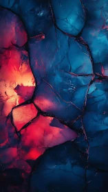 Fractured neon ice with vivid blue and red glow surfaces.
