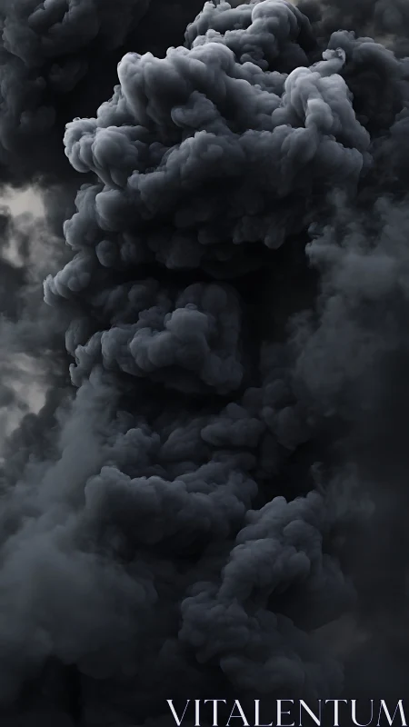Billowing dark smoke rises in a dramatic vertical column