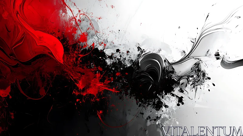 Dynamic Red and Black Abstract Paint Splash on White Canvas.
