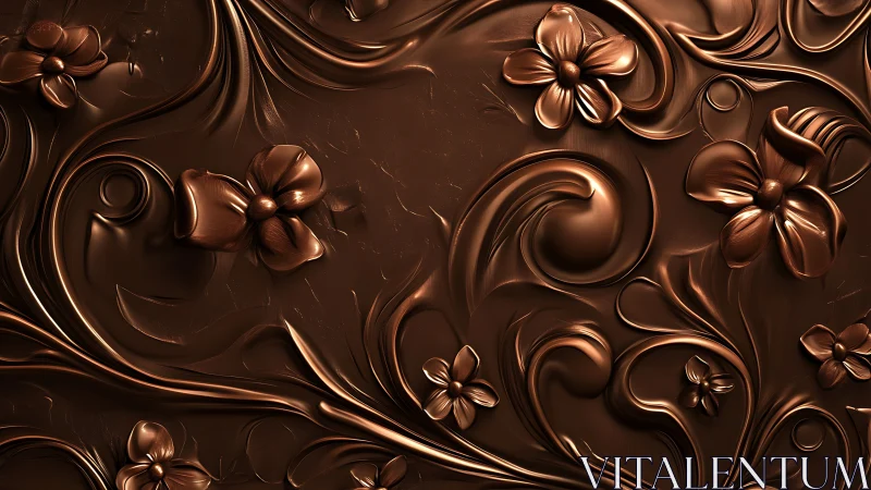 Copper floral relief with flowing ornamental scrollwork.