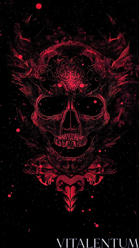 Ornate crimson skull illustration merges baroque and cosmic horror