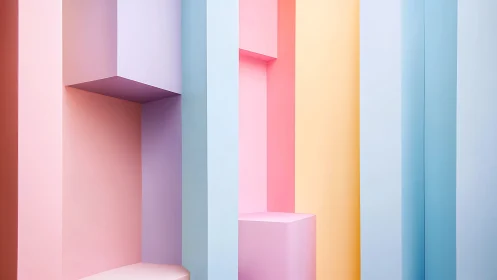 Pastel geometric panels forming minimal abstract architecture.