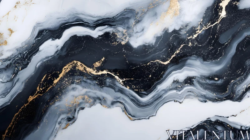 Elegant black and white marble texture with gold accents, abstract style.