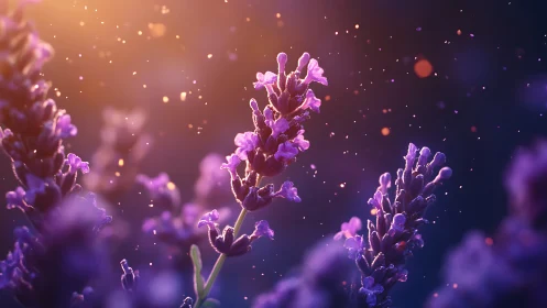 Lavender Blooms Illuminated: Ethereal Bokeh and Golden Hour Radiance.
