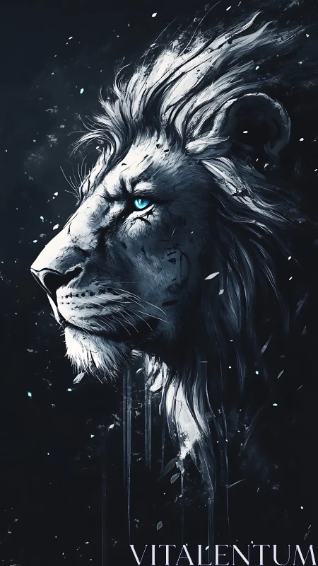 Starlit lion gazes forward with calm, determined strength