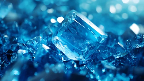Blue crystal macro captures luminous geometric facets.