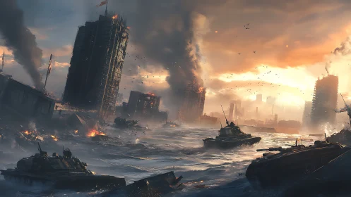 Post-apocalyptic armored assault through flooded ruins.