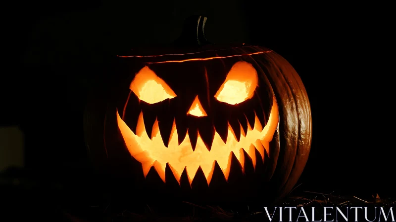 Glowing jack o lantern grins with spooky Halloween charm.