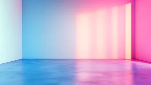 Gradient-lit minimal interior with dual-tone color field walls.