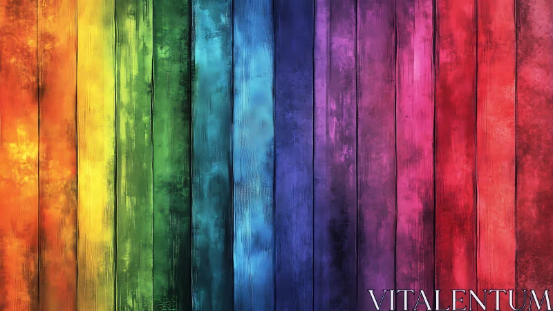 Vibrant rainbow wooden planks with textured gradients.