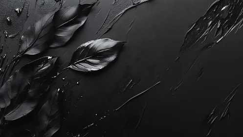 Black leaves on dark textured background in stark contrast