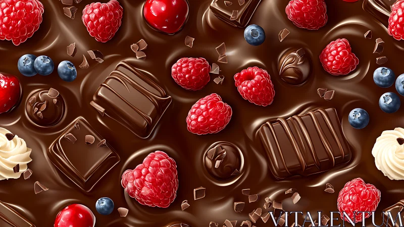 Berry-kissed chocolate river with playful truffle islands.