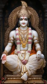 Serene adorned deity statue offers calm, gracious presence