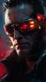 Neon-eyed cyber sentinel in rain-soaked midnight alleys.