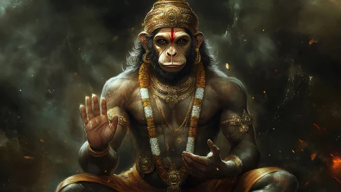 Divine warrior monkey figure in ornate golden adornments.