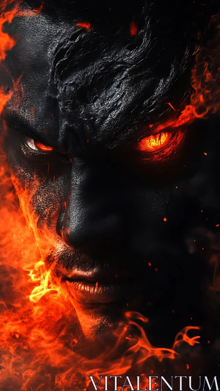 Infernal gaze of the emberforged man in roaring flame.