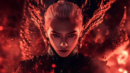 Fierce dragon‑touched warrior glowing in molten light.