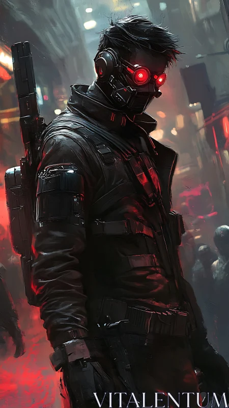 Red‑eyed street sentinel stalks the neon‑drenched alleys