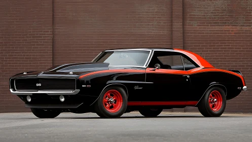 Restored 1960s muscle car coupe in high-gloss two-tone livery