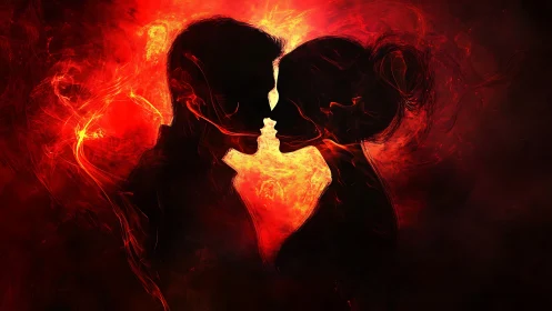 Two Hearts Glowing in Passionate Embrace and Fire.