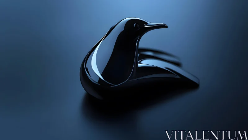 Sleek black minimalist bird sculpture on blue background, modern style. Sleek black minimalist bird sculpture on blue background, modern style.