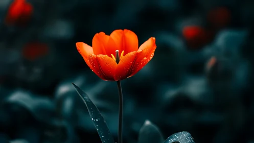 Red Tulip with Water Droplets. Botanical Photography Study.