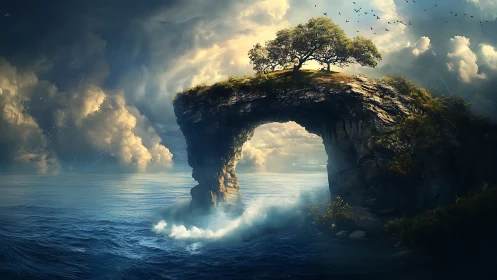 Majestic Stone Arch Crowned With a Solitary Tree