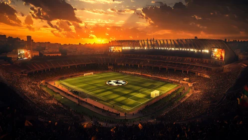 Sunset football stadium packed for major championship match.