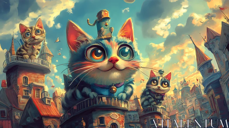 Steampunk Cats in Whimsical Clockwork City.