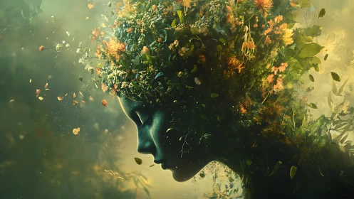 Forestborn mind exhales wildflowers into luminous silence