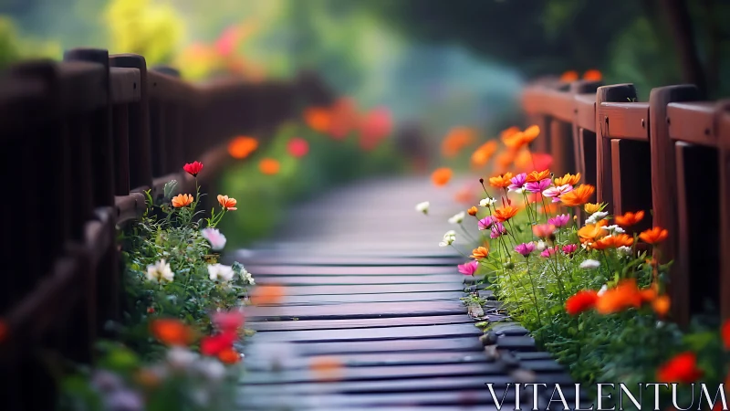 Digital painting of floral walkway with shallow depth of field.
