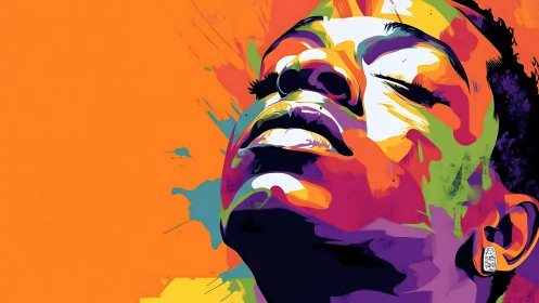 Color saturated portrait shows upward facing human profile