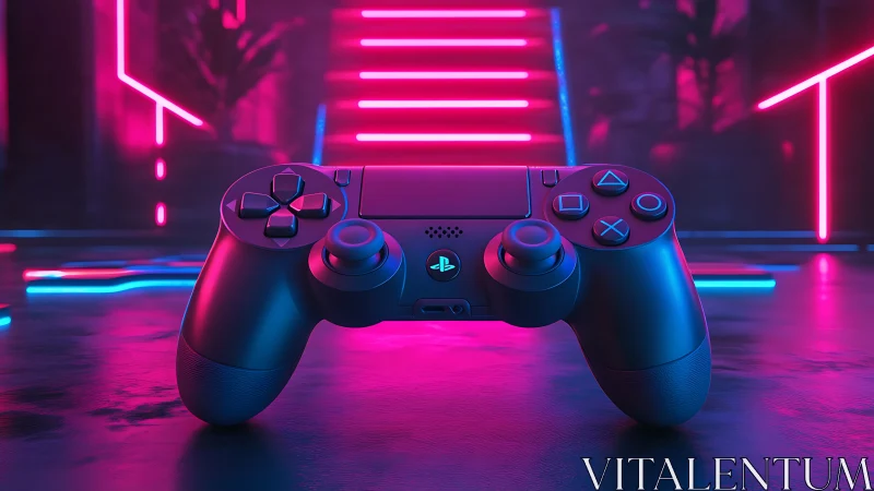 PlayStation DualShock 4 Controller in Neon Cyberpunk Setting
