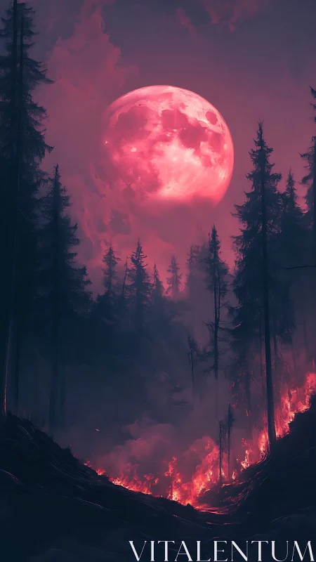 Crimson Moon Over Forest Fires.