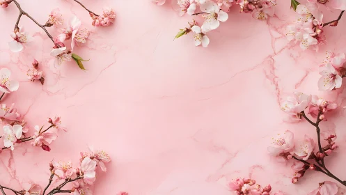 Pink flowering branches arranged on textured background