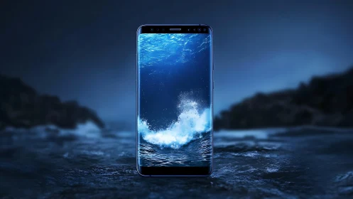 Smartphone display with dynamic ocean wave rendering against maritime environment
