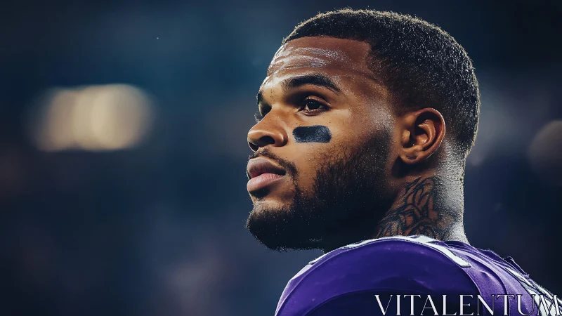 Stadium lights chase a focused football player’s quiet fire