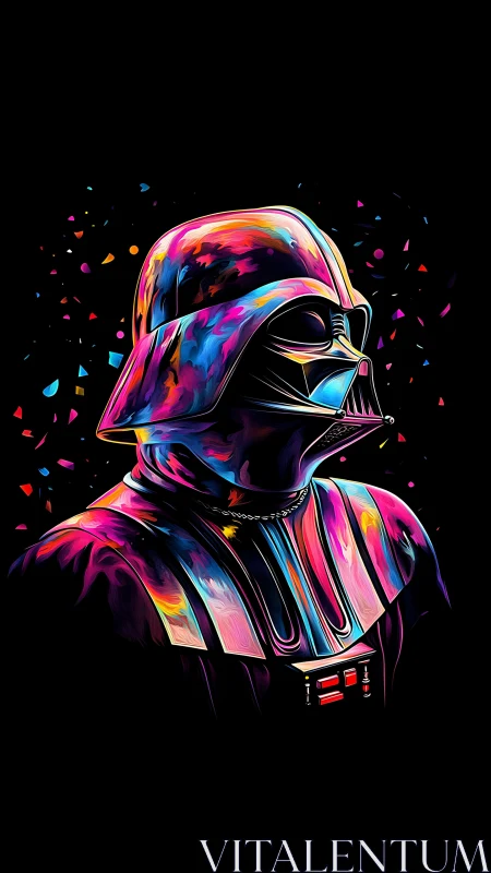 Neon-lit sci‑fi warrior portrait in prismatic brush strokes.