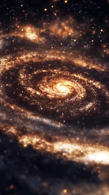 Golden spiral galaxy glows gently amid a quiet starry sky